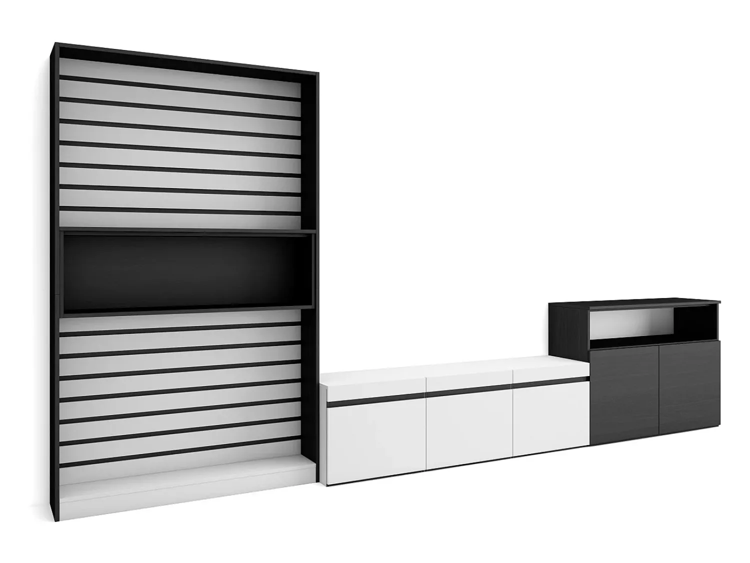 Móvel De Tv*Skraut Home Conjunto de móveis TV, 360x35x186cm, Para televisores até 65", Estante para TV, e preto Branco