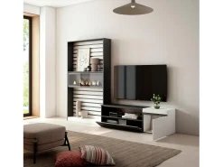 Hot Skraut Home Conjunto de móveis TV, 260x35x186cm, Para televisores até 65", Lareira eléctrica, e preto Branco