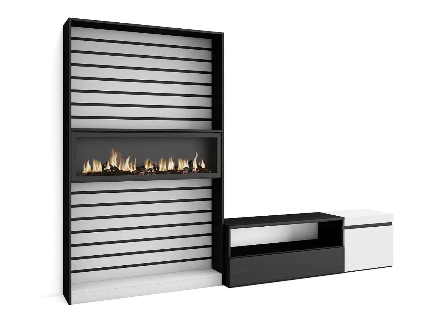 Hot Skraut Home Conjunto de móveis TV, 260x35x186cm, Para televisores até 65", Lareira eléctrica, e preto Branco
