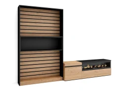 Móvel De Tv|Skraut Home Conjunto de móveis TV, 260x35x186cm, Para televisores até 65", Lareira eléctrica, Carvahlo e preto Bege