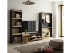 Móvel De Tv|Skraut Home Conjunto de móveis TV, 320x35x186cm, Estante para TV, Carvahlo e preto Natural claro