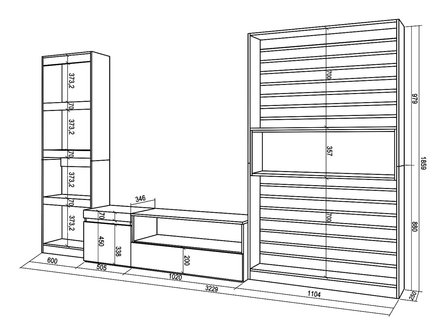 Móvel De Tv|Skraut Home Conjunto de móveis TV, 320x35x186cm, Estante para TV, Carvahlo e preto Natural claro