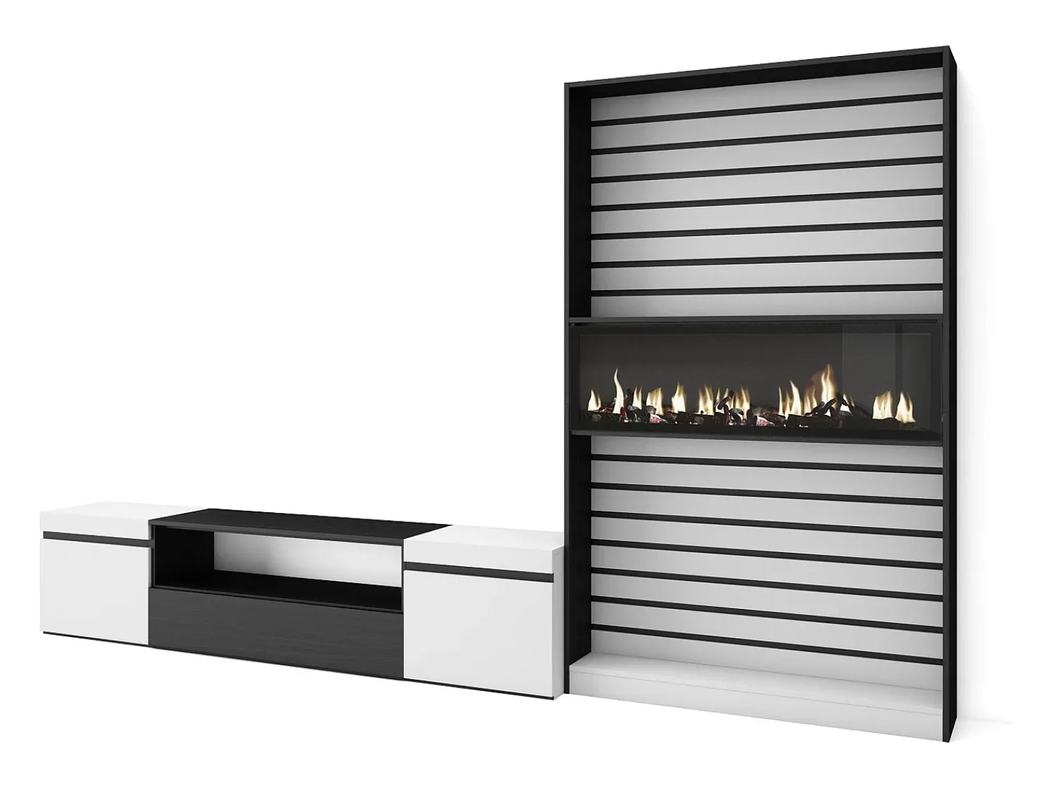 Móvel De Tv*Skraut Home Conjunto de móveis TV, 310x35x186cm, Para televisores até 80", Lareira eléctrica, e preto Branco