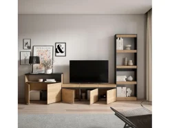 Móvel De Tv|Skraut Home Conjunto de móveis TV, 310x35x186cm, Para televisores até 65", Estante para TV, Carvahlo e preto Natural claro