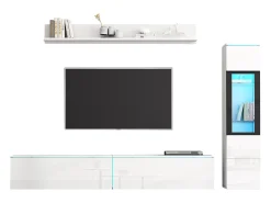 Móvel De Tv|ModernLuxe Conjunto de móvel de TV 3 peças - Móvel de TV + vitrina de parede + prateleira de parede - con iluminação LED - Branco