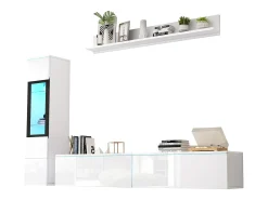Móvel De Tv|ModernLuxe Conjunto de móvel de TV 3 peças - Móvel de TV + vitrina de parede + prateleira de parede - con iluminação LED - Branco