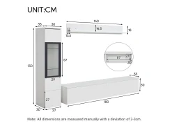 Móvel De Tv|ModernLuxe Conjunto de móvel de TV 3 peças - Móvel de TV + vitrina de parede + prateleira de parede - con iluminação LED - Branco