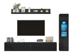 Conjunto de móvel de TV 3 peças - Móvel de TV + vitrina de parede + prateleira de parede - con iluminação LED -^ Móvel De Tv