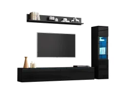 Conjunto de móvel de TV 3 peças - Móvel de TV + vitrina de parede + prateleira de parede - con iluminação LED -^ Móvel De Tv