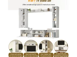 Móvel De Tv*ModernLuxe Conjunto de móvel para TV 4 peças - móvel para TV + 2 móveis de parede + prateleira de parede - 1 porta e 2 portas basculantes - Branco