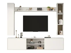 Móvel De Tv*ModernLuxe Conjunto de móvel para TV 4 peças - móvel para TV + 2 móveis de parede + prateleira de parede - 1 porta e 2 portas basculantes - Branco