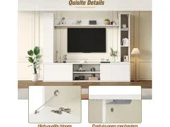 Móvel De Tv*ModernLuxe Conjunto de móvel para TV 4 peças - móvel para TV + 2 móveis de parede + prateleira de parede - 1 porta e 2 portas basculantes - Branco