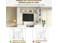 Móvel De Tv*ModernLuxe Conjunto de móvel para TV 4 peças - móvel para TV + 2 móveis de parede + prateleira de parede - 1 porta e 2 portas basculantes - Branco