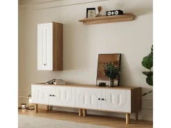 Móvel De Tv|DripeX Conjunto de móvel para TV com Vitrine e prateleiras de parede - Placa de partículas + MDF - Branco