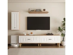 Móvel De Tv|DripeX Conjunto de móvel para TV com Vitrine e prateleiras de parede - Placa de partículas + MDF - Branco