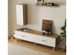 Móvel De Tv|DripeX Conjunto de móvel para TV com Vitrine e prateleiras de parede - Placa de partículas + MDF - Branco