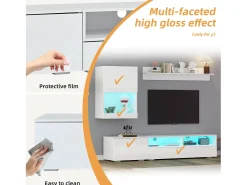 Móvel De Tv*ModernLuxe Conjunto de móvel para TV 3 peças - móvel para TV + móvel de parede + prateleira de parede - com iluminação LED e acabamento brilhante - Branco