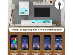 Móvel De Tv*ModernLuxe Conjunto de móvel para TV 3 peças - móvel para TV + móvel de parede + prateleira de parede - com iluminação LED e acabamento brilhante - Branco