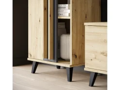Discount Conjunto de sala 180 cm sobre pés – conjunto de TV moderno com estantes e prateleira, carvalho artisan, preto mate Natural claro