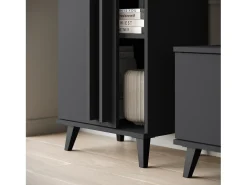 Móvel De Tv| Conjunto de sala 180 cm sobre pés – conjunto de TV moderno com estantes e prateleira, mate Preto