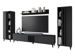 Móvel De Tv| Conjunto de sala 180 cm sobre pés – conjunto de TV moderno com estantes e prateleira, mate Preto