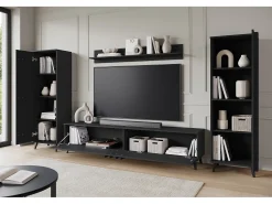 Móvel De Tv| Conjunto de sala 180 cm sobre pés – conjunto de TV moderno com estantes e prateleira, mate Preto