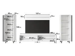 Móvel De Tv| Conjunto de sala 180 cm sobre pés – conjunto de TV moderno com estantes e prateleira, mate Preto