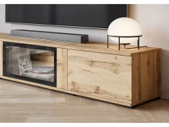 Conjunto de sala moderno com LED mate 2 vitrinas e móvel de TV 180 cm carvalho wotan^ Móvel De Tv
