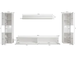 Móvel De Tv| Conjunto de sala moderno 4 peças com LED, mate, 2 colunas, móvel TV 180 cm e prateleira carvalho wotan Natural escuro
