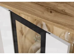 Sale Conjunto de sala moderno com LED 2 vitrinas e móvel de TV 180 cm corpo carvalho wotan frentes branco brilho Natural escuro