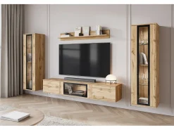 Móvel De Tv* Conjunto de sala moderno – acabamento mate, 2 vitrinas e móvel de TV 180 cm carvalho Wotan Natural escuro