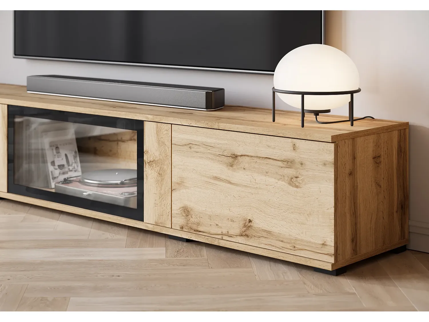 Móvel De Tv* Conjunto de sala moderno – acabamento mate, 2 vitrinas e móvel de TV 180 cm carvalho Wotan Natural escuro