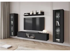 Conjunto de sala moderno com LED mate 2 vitrinas e móvel de TV 180 cm mate^ Móvel De Tv