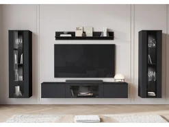Conjunto de sala moderno com LED mate 2 vitrinas e móvel de TV 180 cm mate^ Móvel De Tv