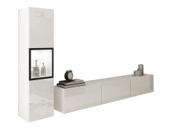 Online Conjunto de sala moderno – conjunto suspenso e de chão 2 peças com móvel TV 180 cm e vitrina, corpo mate, frentes brilho Branco