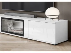 Móvel De Tv* Conjunto de sala moderno com LED 2 vitrinas e móvel de TV 180 cm corpo mate frentes brilho Branco