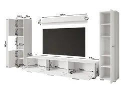 Conjunto de sala moderno – conjunto suspenso e de chão, móvel TV 180 cm, 2 colunas, prateleira, carvalho Wotan, borda preta mate Natural escuro