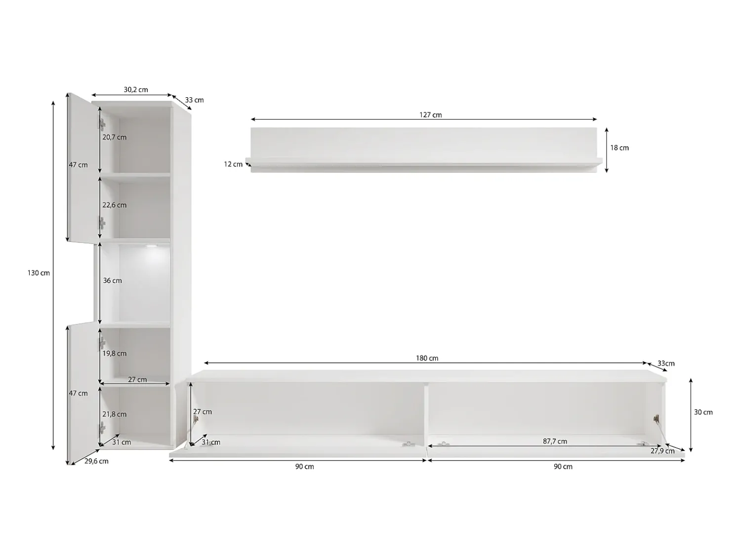 Móvel De Tv* Conjunto de sala moderno 3 peças com LED, mate, coluna e móvel TV 180 cm carvalho wotan Natural escuro