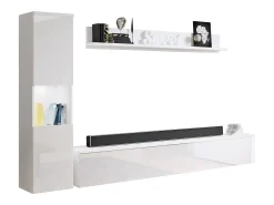 New Conjunto de sala moderno 3 peças com LED, frentes brilhantes, coluna e móvel TV 180 cm corpo mate, frentes brilho Branco