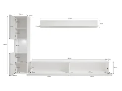 New Conjunto de sala moderno 3 peças com LED, frentes brilhantes, coluna e móvel TV 180 cm corpo mate, frentes brilho Branco
