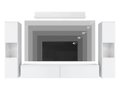 Sale Conjunto de sala moderno 4 peças – corpo mate, frentes cinza brilho, 2 colunas e móvel de TV 180 cm Branco
