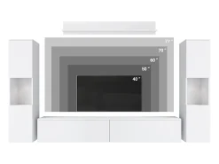 Sale Conjunto de sala moderno 4 peças – corpo mate, frentes cinza brilho, 2 colunas e móvel de TV 180 cm Branco
