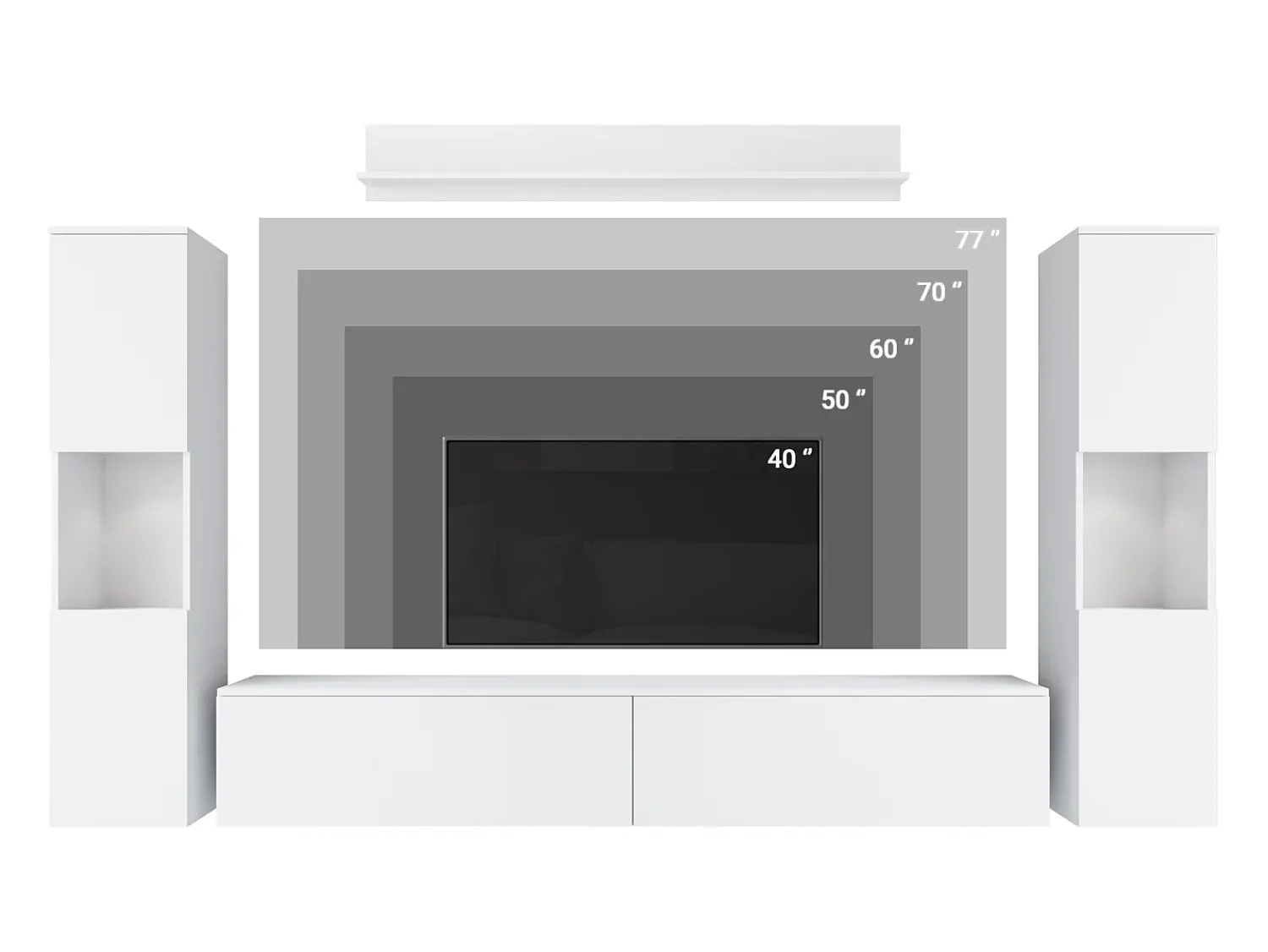 Sale Conjunto de sala moderno 4 peças – corpo mate, frentes cinza brilho, 2 colunas e móvel de TV 180 cm Branco