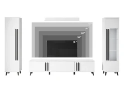 Conjunto de sala sobre pés – móvel de TV 180 cm, vitrine, estante e prateleira, carvalho artisan, preto mate^ Móvel De Tv