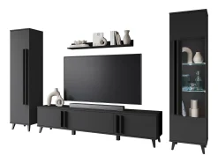 Conjunto de sala sobre pés com LED– conjunto TV 180 cm, vitrine, estante, prateleira mate^ Móvel De Tv