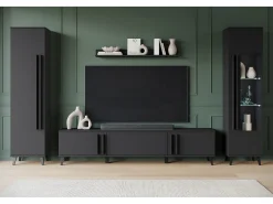 Conjunto de sala sobre pés – móvel de TV 180 cm, vitrine, estante e prateleira, mate^ Móvel De Tv