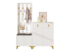 Outlet Merax Conjunto de sapateira com sapateira, cabideiro - 60,5x35,2x180,5 cm + 83x35x101 cm - Aglomerado - Branco