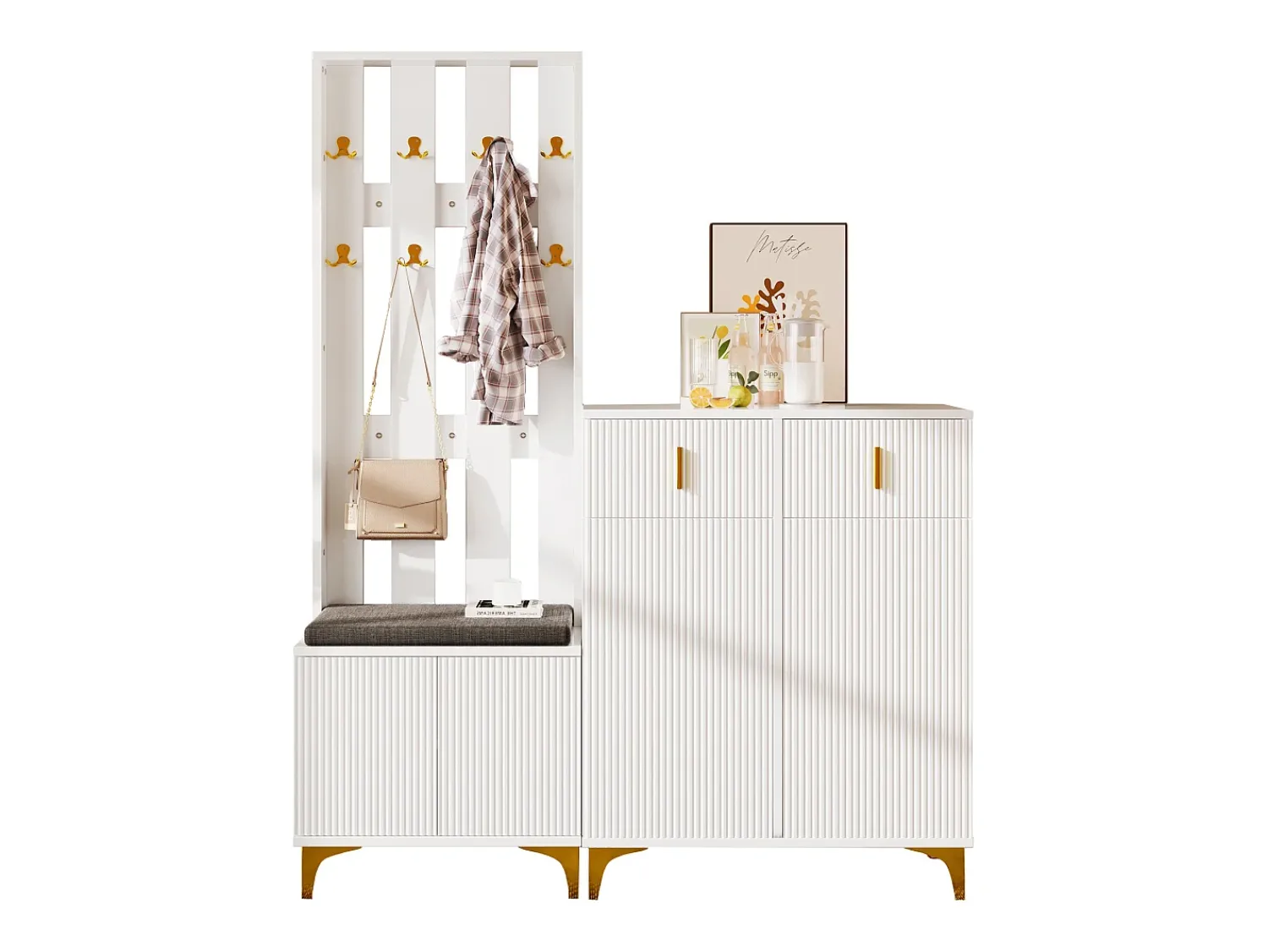 Outlet Merax Conjunto de sapateira com sapateira, cabideiro - 60,5x35,2x180,5 cm + 83x35x101 cm - Aglomerado - Branco