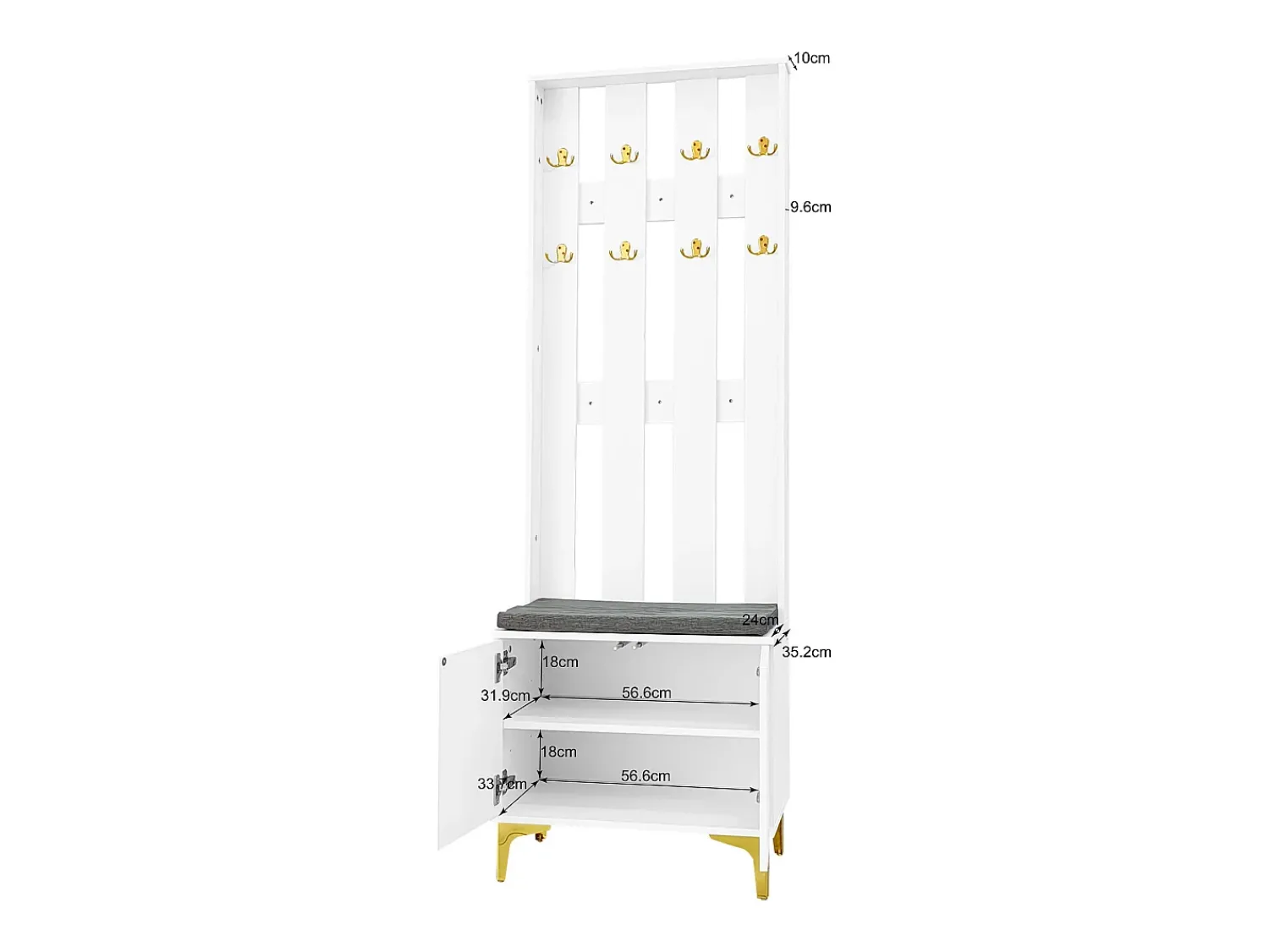 Outlet Merax Conjunto de sapateira com sapateira, cabideiro - 60,5x35,2x180,5 cm + 83x35x101 cm - Aglomerado - Branco