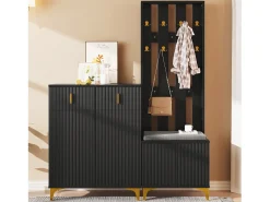 Online Merax Conjunto de sapateira com sapateira, cabideiro - 60,5x35,2x180,5 cm + 83x35x101 cm - Aglomerado - Preto
